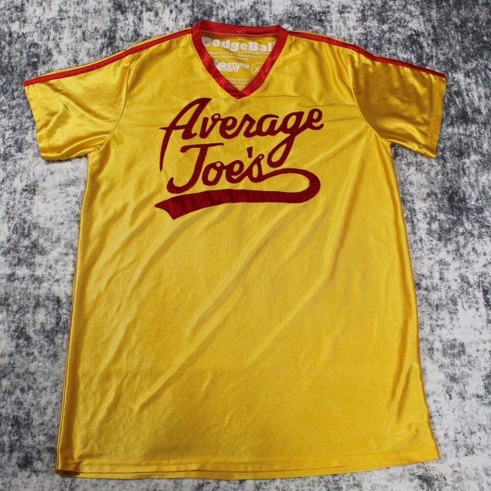 Dodgeball Average Joe's Mens Sz XL Jersey Yellow Red Short Sleeve Movie Costume
